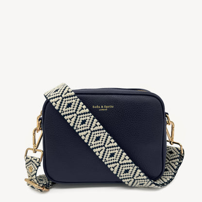 Navy & White Embroidered Strap