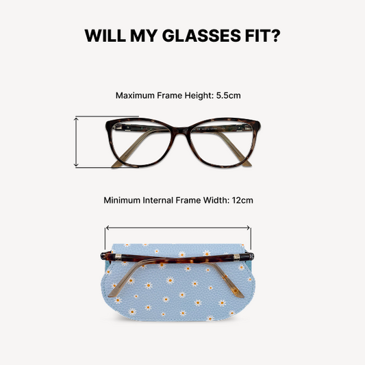 Slim Leather Glasses Case - Sky Blue Flower