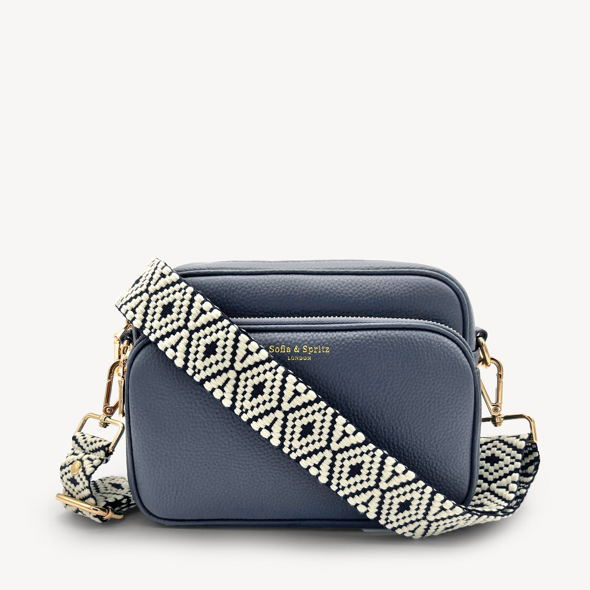 Navy & White Embroidered Strap