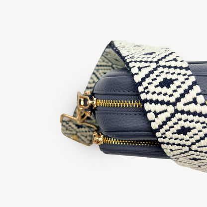 Navy & White Embroidered Strap