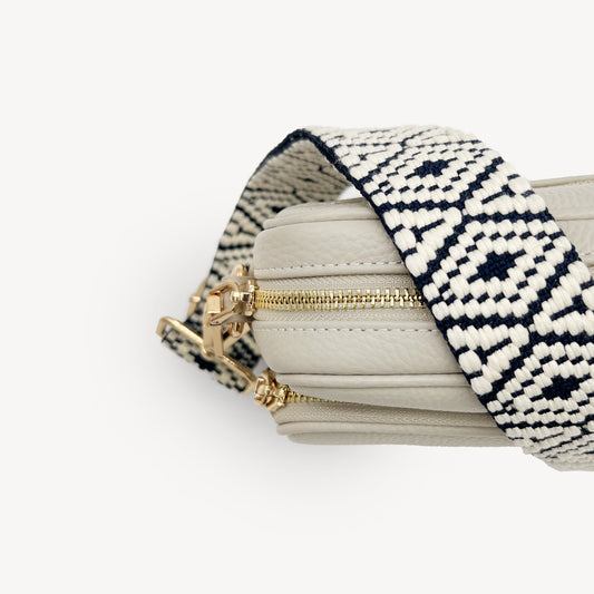 Navy & White Embroidered Strap
