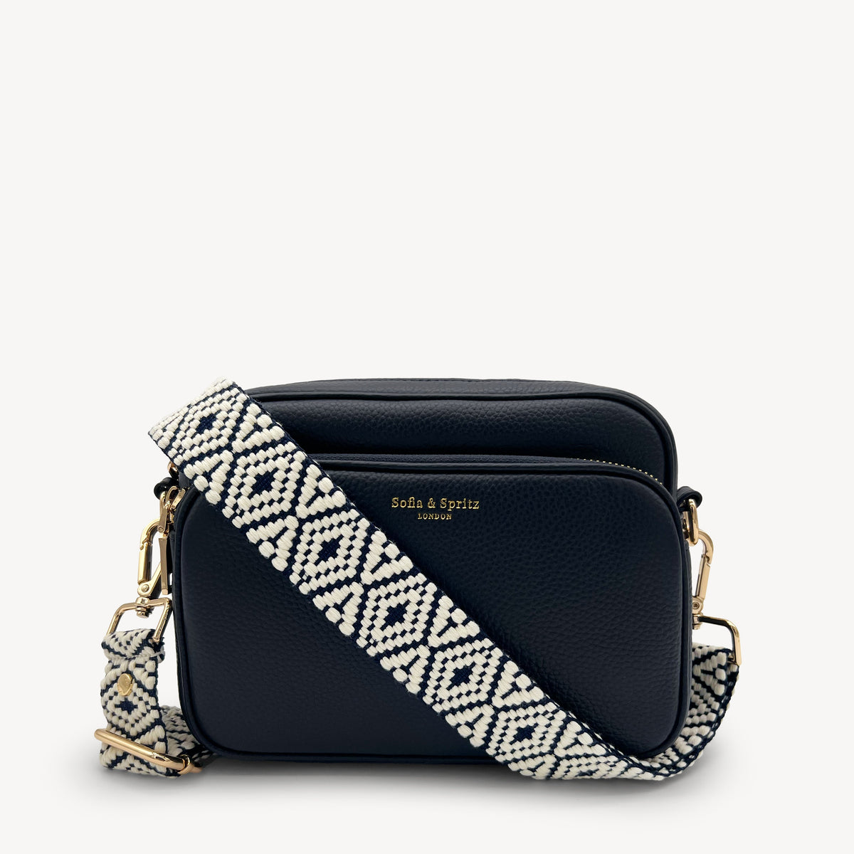 Navy & White Embroidered Strap
