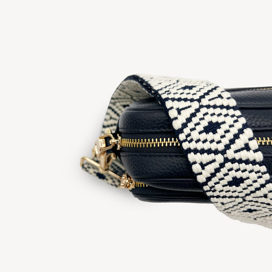 Navy & White Embroidered Strap