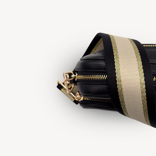Black, Beige & Gold Stripe Strap
