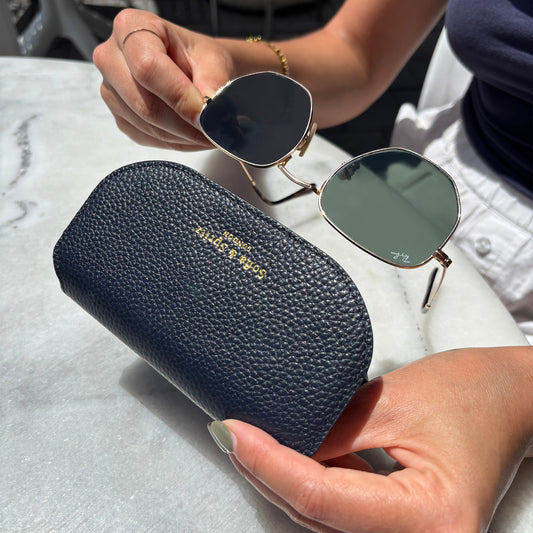 Slim Leather Glasses Case - Navy