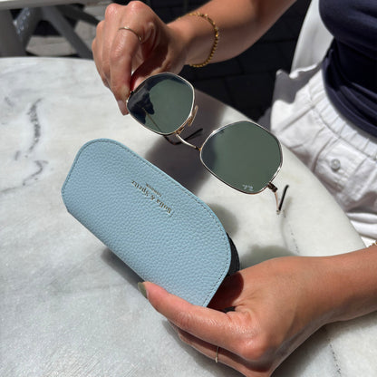 Slim Leather Glasses Case - Sky Blue