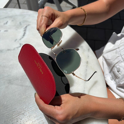 Slim Leather Glasses Case - Deep Cherry Red