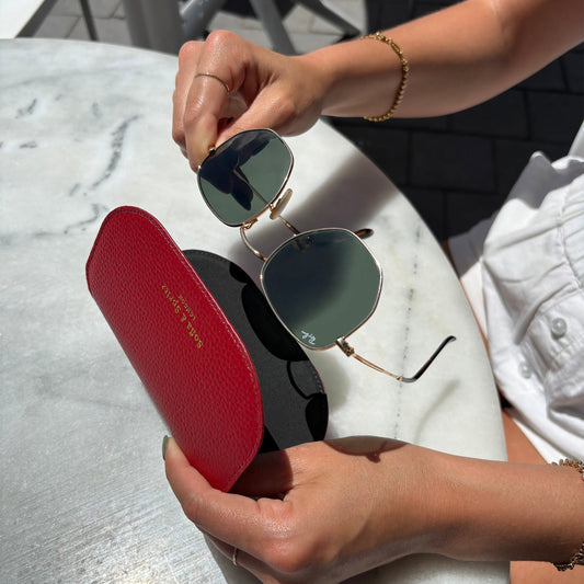 Slim Leather Glasses Case - Deep Cherry Red