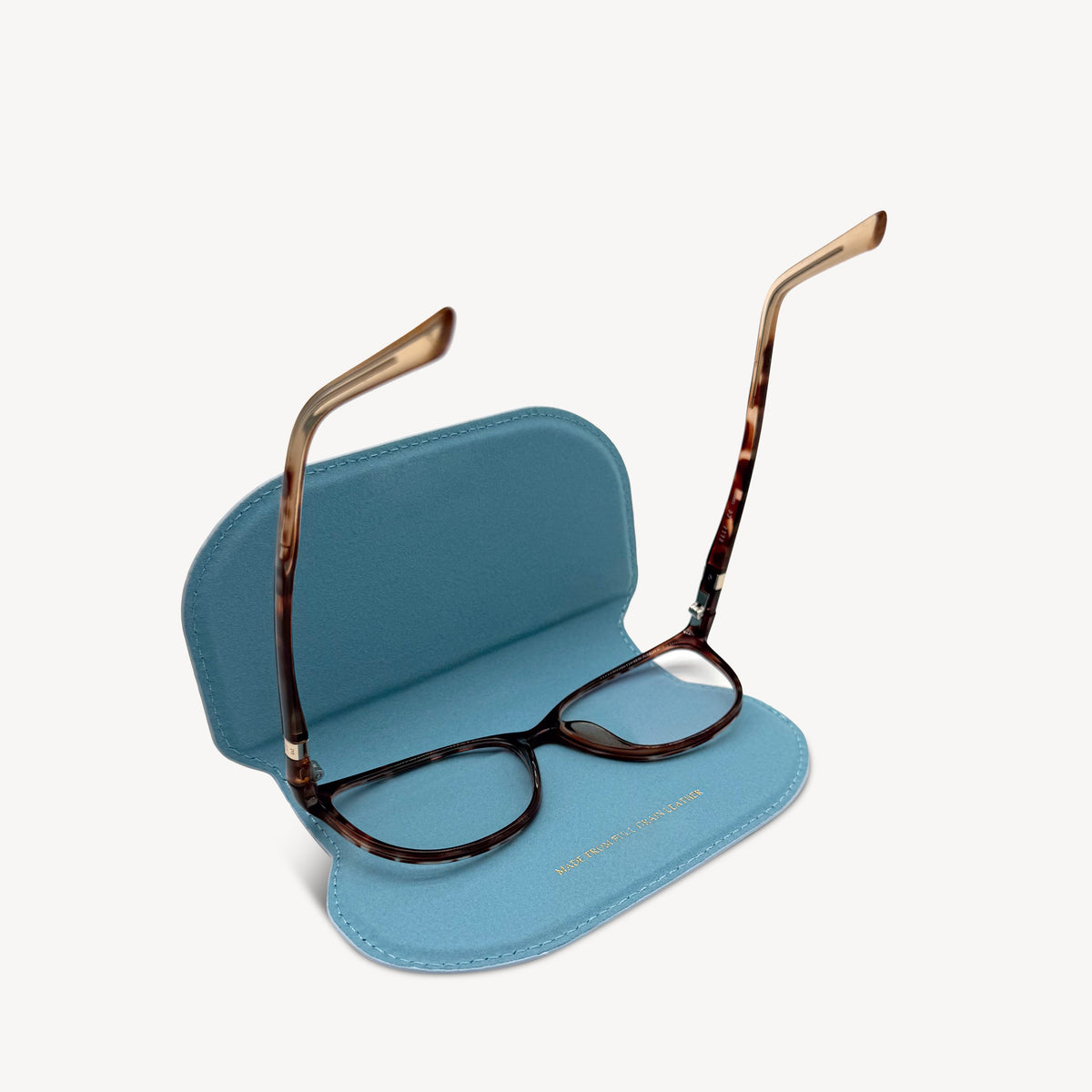 Slim Leather Glasses Case - Sky Blue Flower