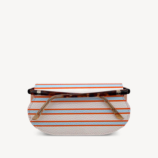 Slim Leather Glasses Case - Blue, Orange & Stone Stripe