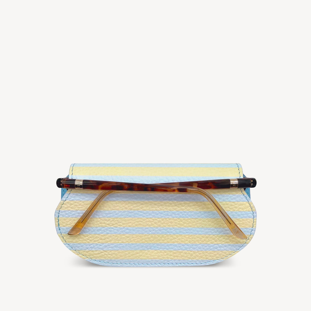 Slim Leather Glasses Case - Sky Blue & Yellow Stripe