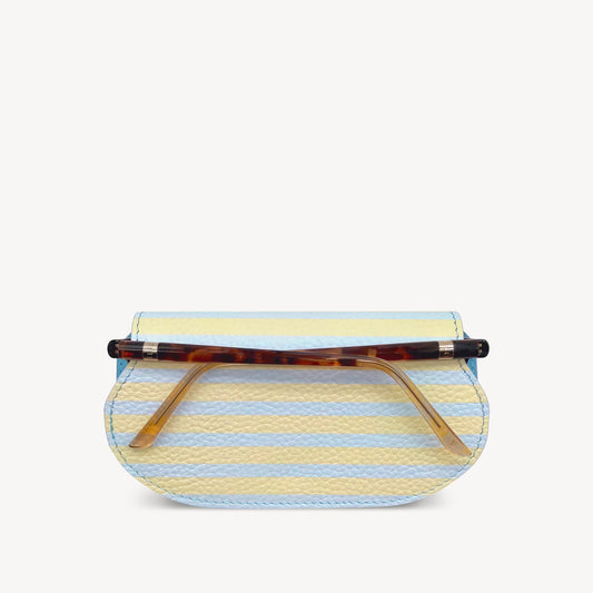Slim Leather Glasses Case - Sky Blue & Yellow Stripe
