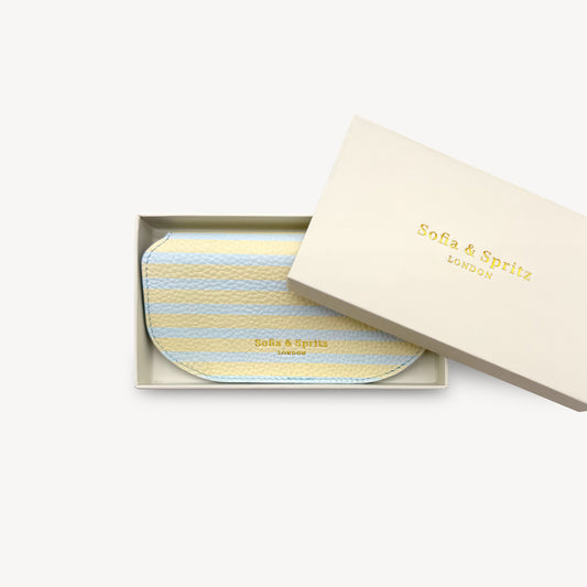 Slim Leather Glasses Case - Sky Blue & Yellow Stripe