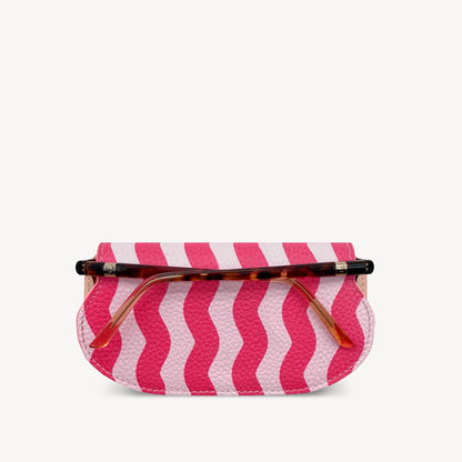 Slim Leather Glasses Case - Pink & Red Wave