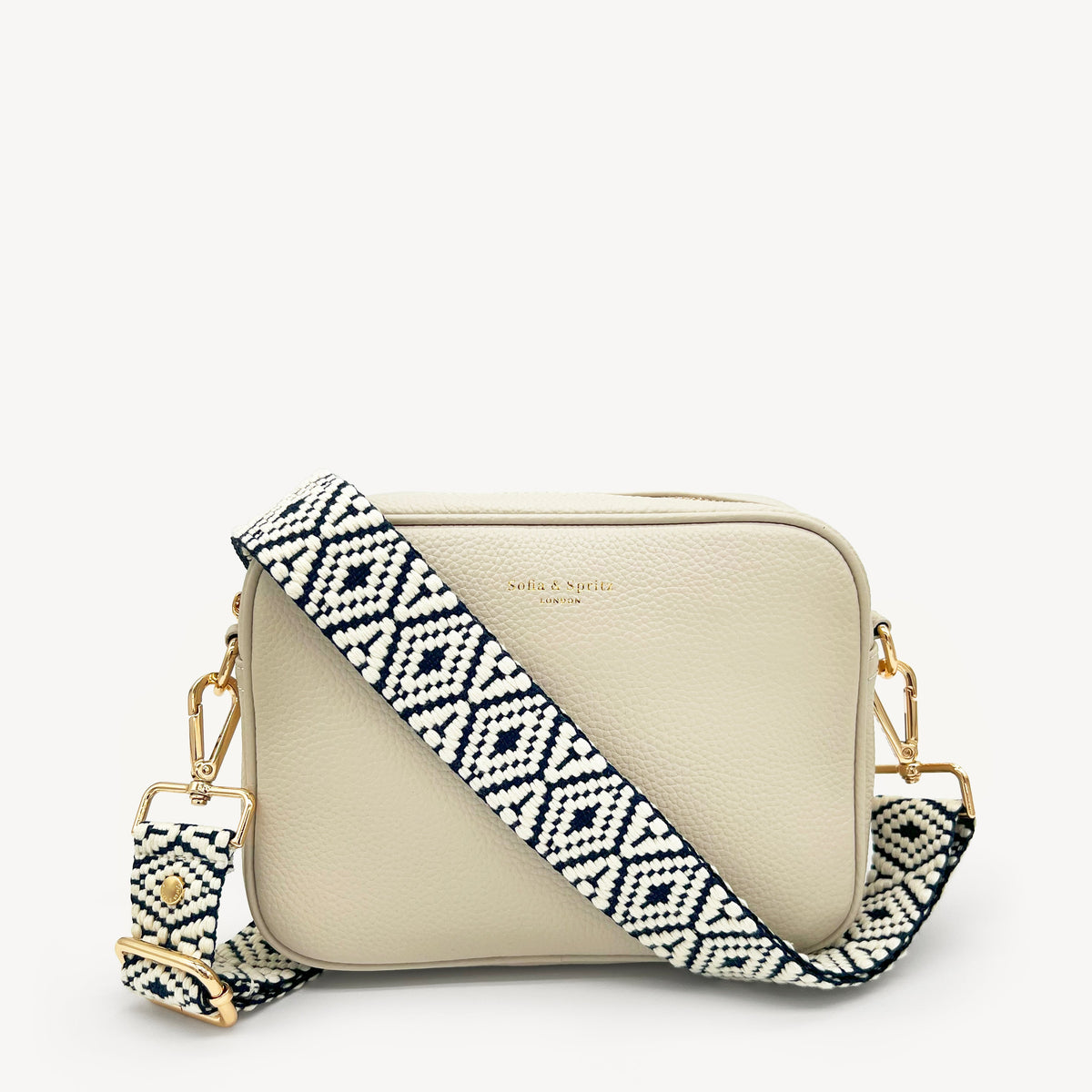 Navy & White Embroidered Strap